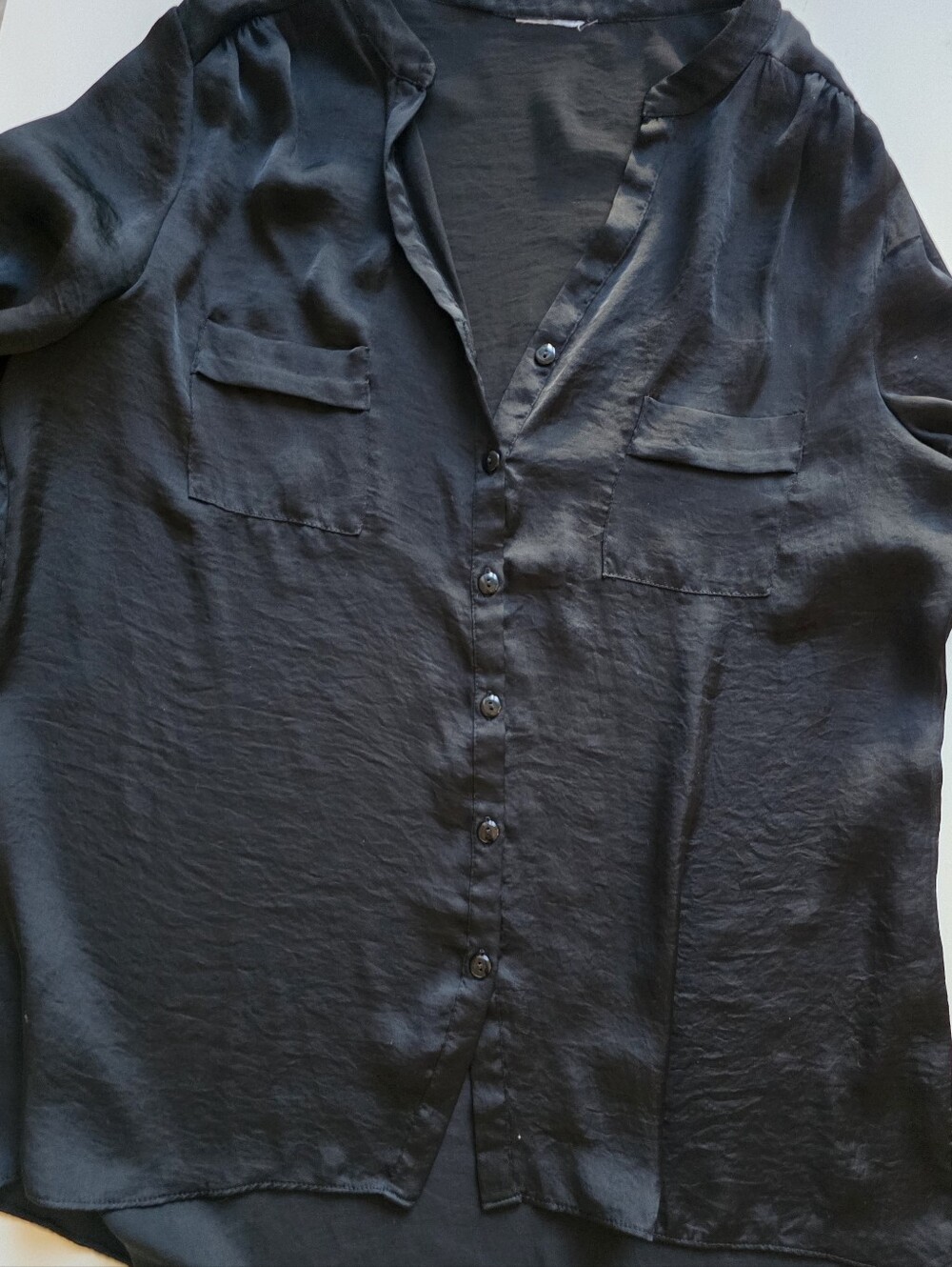 Encoded Black Button-Front Blouse - Picture 4 of 12
